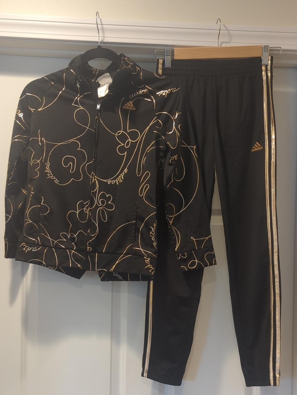adidas Black Track Jacket & Joggers with Gold Line Detail